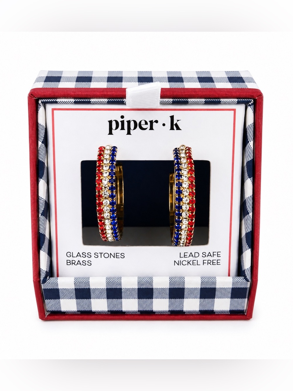 Piper K Patriotic Glass Stone Hoops, NWT 🇺🇸